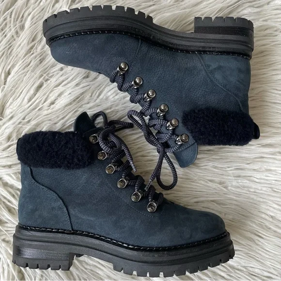 M.GEMI Navy Blue Nubuck Leather Lace Up Lug Sole GORPCORE Alpi Boot EUC Sz 37.5 - Picture 2 of 11